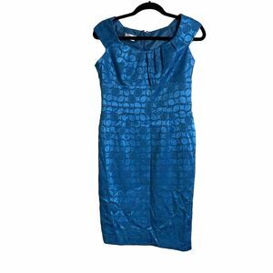 London Times Pencil Sheath Dress Size 8P Turquoise Blue Sleeveless Formal